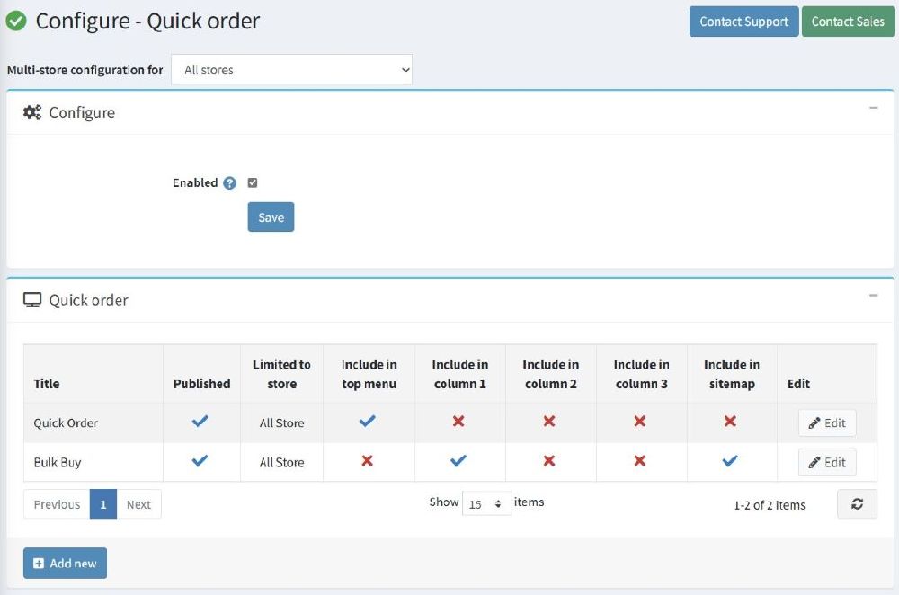 nopcommerce quick order plugin configuration page
